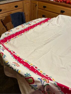 Vintage Mid Century tablecloth Folk Art